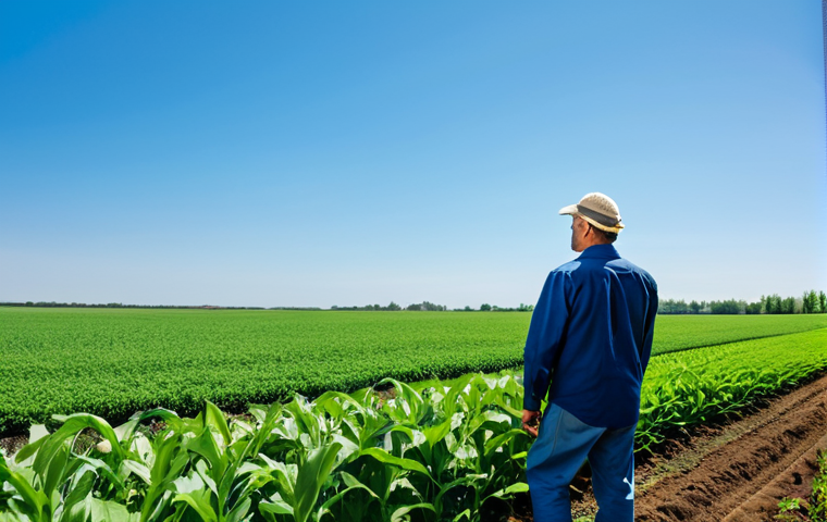 **Prompt:** A fully clothed farmer in professional attire inspecting a lush green field of crops, demonstrating responsible land management, clear blue sky, farmlands in the background, safe for work, appropriate content, perfect anatomy, natural proportions, professional, family-friendly, high-resolution image.