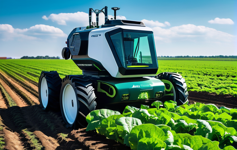 정밀 농업 기술 - **Prompt:** A high-angle, wide shot of a vast, meticulously managed cornfield under a bright, sunny ...