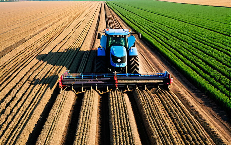 정밀 농업 기술 - **Prompt:** A dynamic, medium-close shot of an advanced autonomous agricultural robot meticulously p...