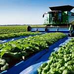 농산물 유통 구조 - **Modern Farm Operations: From Harvest to Initial Packing**
    A vibrant, wide-angle photograph cap...