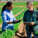 농업 국제 협력 - **Prompt:** A dynamic scene showcasing international collaboration in climate-smart agriculture. In ...