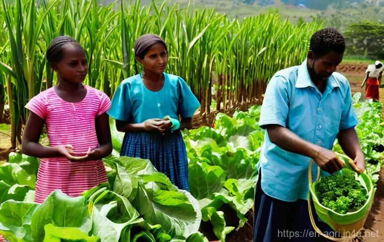 농업 국제 협력 - **Prompt:** A dynamic scene showcasing international collaboration in climate-smart agriculture. In ...