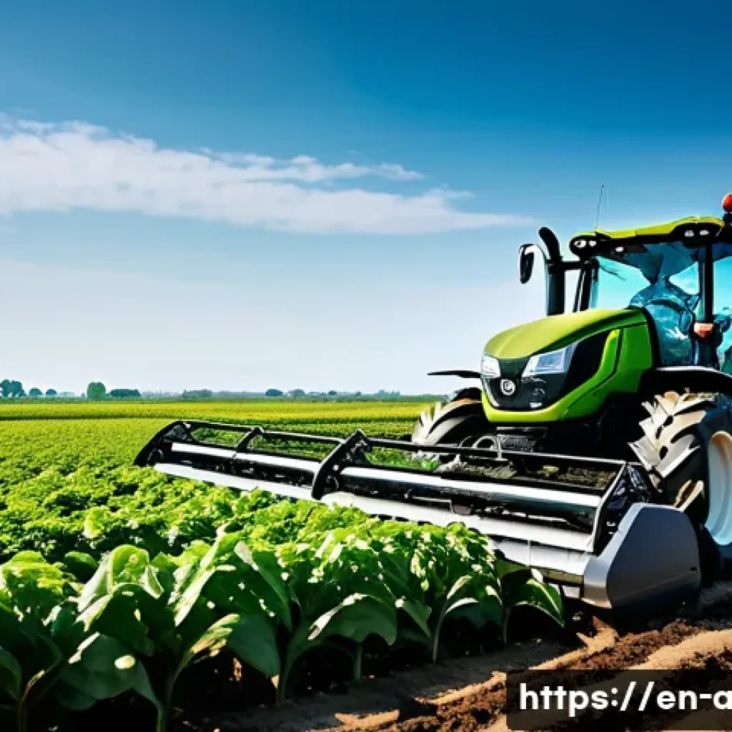 농업 자동화 연구소 운영 - A high-tech autonomous tractor operating in a vast, sunlit agricultural field, equipped with GPS and...