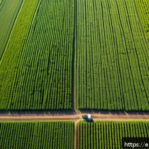 농업 관련 소프트웨어 개발 - A high-resolution aerial view of a vast modern farm field captured by a drone flying autonomously un...